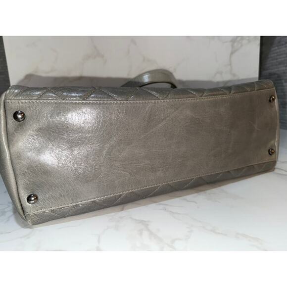 Chanel Grey Quilted Glazed Calfskin Leather Chain Tote Bag - Picture 7 of 12